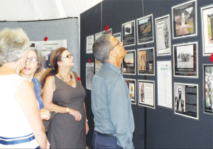 Photographs and information on display.