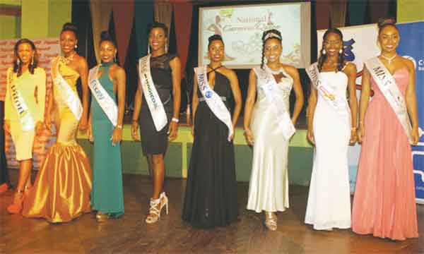 This year's eight National Carnival Queen Pageant contestants at last Tuesday's sashing ceremony at Sandals Halcyon. [Photo: Stan Bishop]