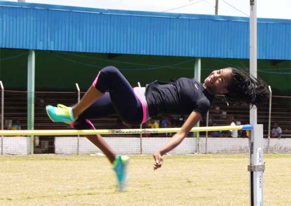 Vieux Fort Comprehensive Secondary School Chloe Edward wins the high jump event 16-17 years. (Photo: Anthony De Beauville)