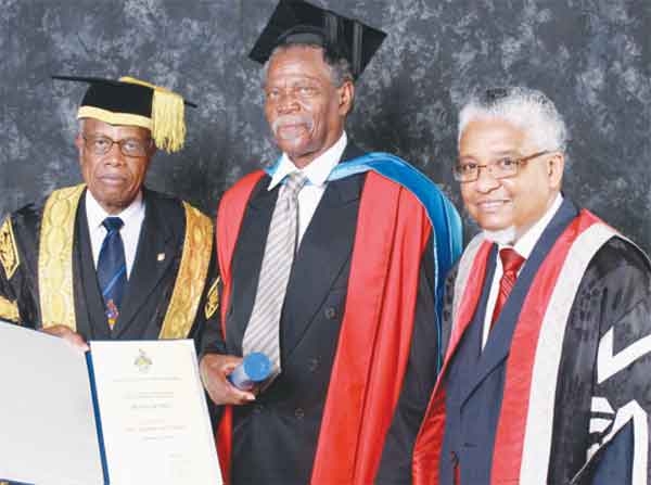 Sir Dunstan at the 2009 UWI Open Campus Graduation in Saint Lucia with Chancellor Sir George Alleyne  and former Vice-Chancellor, Professor  E. Nigel Harris