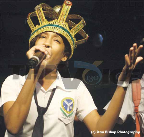 Image of secondary Schools calypso monarch, Ashley "Bling" Jules. [Photo: Stan Bishop]