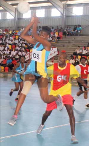 Under 16 netball player Kamala Mangal in action at the opening on Thursday (Photo: Anthony De Beauville)