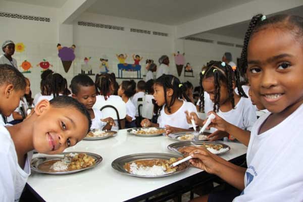Image of children having a hot meal at school