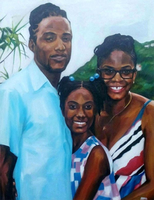 Image: A Romulus-painted portrait featuring the Prime Minister’s Press Secretary, Jadia Jn. Pierre-Emmanuel, and her family.