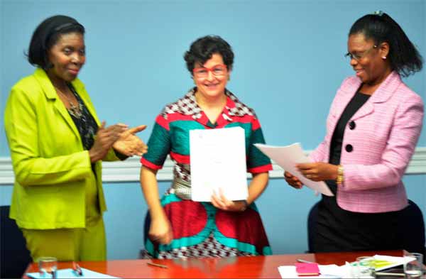 Left to right: Emma Hippolyte, Minister for Commerce; Arancha Gonzales, Executive Director of ITC; Jacqueline Emmanuel - Flood, CEO of TEPA.