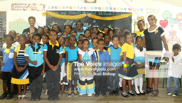 Image: Students and teachers from Gordon & Walcott Memorial Methodist School at their Independence-themed activity yesterday. [PHOTO: Stan Bishop]