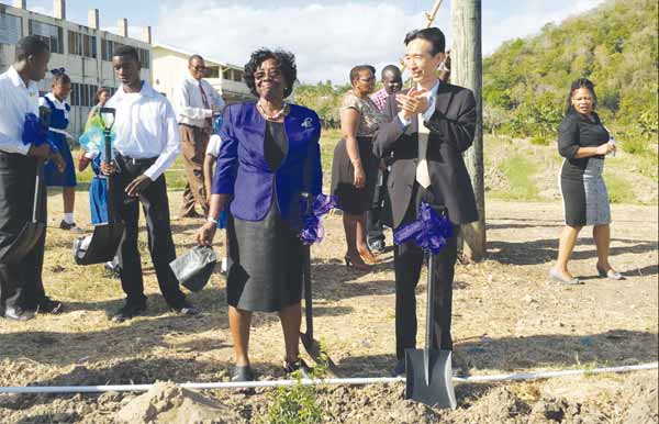Image: Dame Pearlette and Ambassador Mou at the Sod turning for the project.