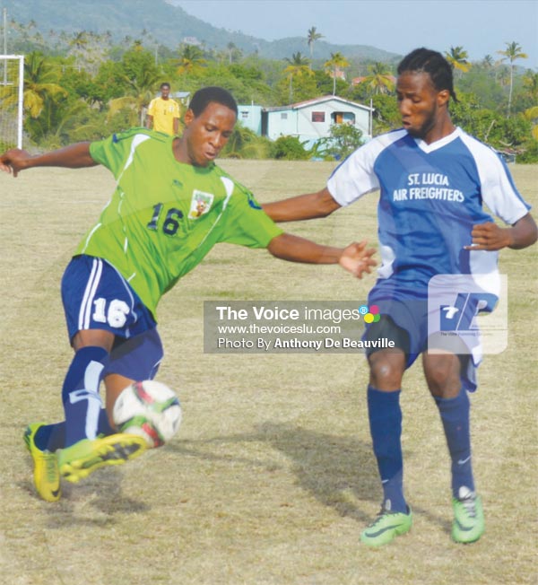 Image: Some of the action between Choiseul and Gros Islet at the La Fargue Playing Field on Sunday. (PHOTO: Anthony De Beauville)