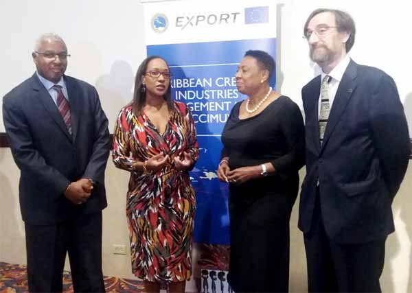 Pictured from left is Edward Greene, Division Chief, Technical Cooperation Division, CDB; Pamela Coke-Hamilton, Executive Director, Caribbean Export; Olivia Grange, Minister of Culture, Gender, Entertainment and Sport, Jamaica; and JesúsOrúsBáguena, Chargé D’Affairesa.i., Acting Head of Delegation of the European Union to Jamaica, Belize, The Bahamas, Turks and Caicos Islands and Cayman Islands
