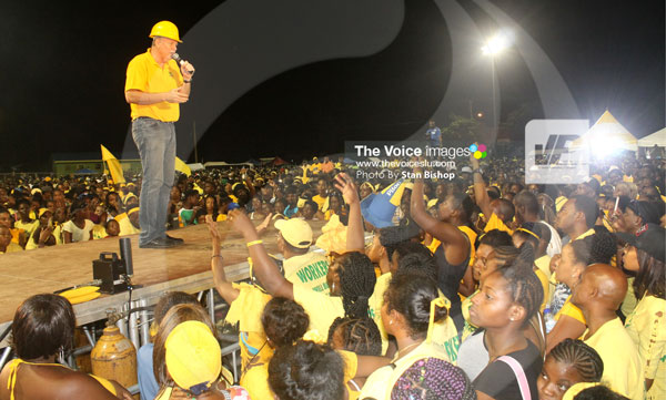 img:Prime Minister Chastanet addressing Sunday’s rally at Micoud [PHOTO: Stan Bishop]