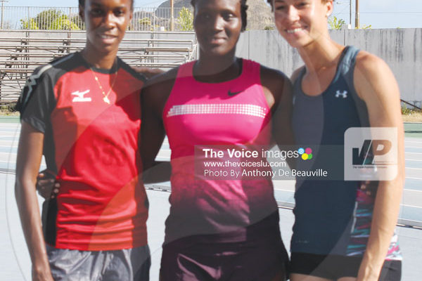iomg: (L-R) three of St. Lucia finest female athlete on the international scene Levern Spencer, Makeba Alcide and Jeanelle Scheper will be in the thick of things (Photo Anthony De Beauville)