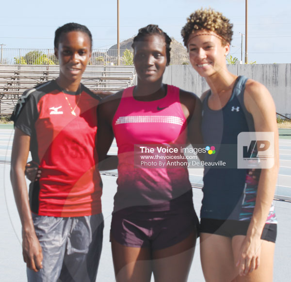 iomg: (L-R) three of St. Lucia finest female athlete on the international scene Levern Spencer, Makeba Alcide and Jeanelle Scheper will be in the thick of things (Photo Anthony De Beauville)