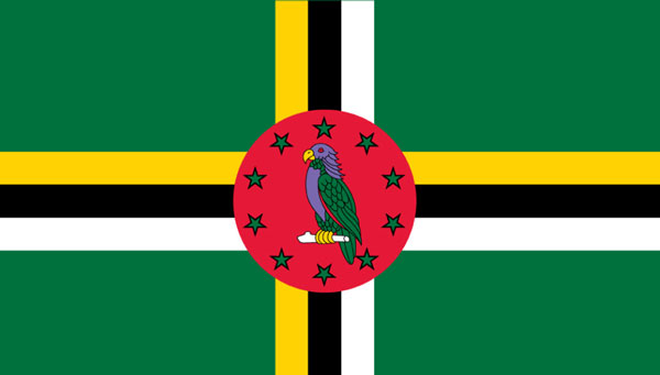 img: The flag of Dominica displaying the Sisserou Parrot.