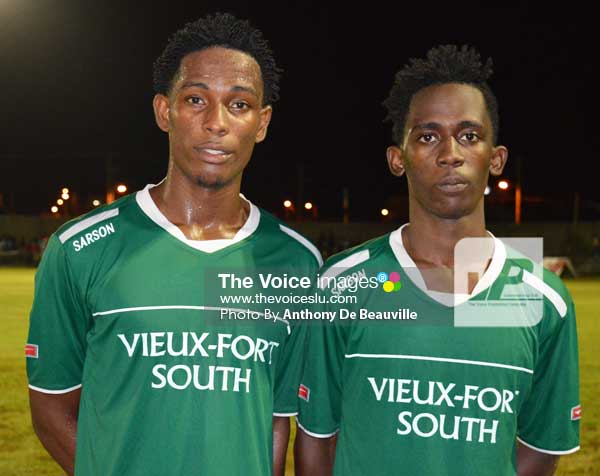 Image: Blackheart 2016 – Antonio Joseph / Delon Henry 1 – (L-R) Vieux Fort South goal scorers Antonio Joseph and Delon Henry. (Photo: Anthony De Beauville) 