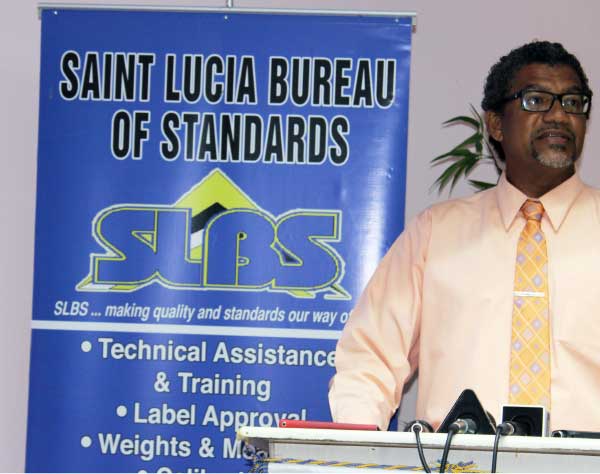 Image: Minister Felix speaking at the SLBS yesterday. PHOTO: By PhotoMike