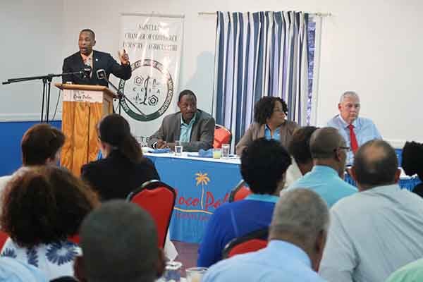Image: ECCB Governor Timothy Antoine addressing the business community.