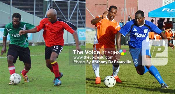 Image: (L-R) some of the showpiece between Vieux Fort South and Laborie; some of the action between BTC and FLOW Lancers FC. (Photo: Anthony De Beauville)
