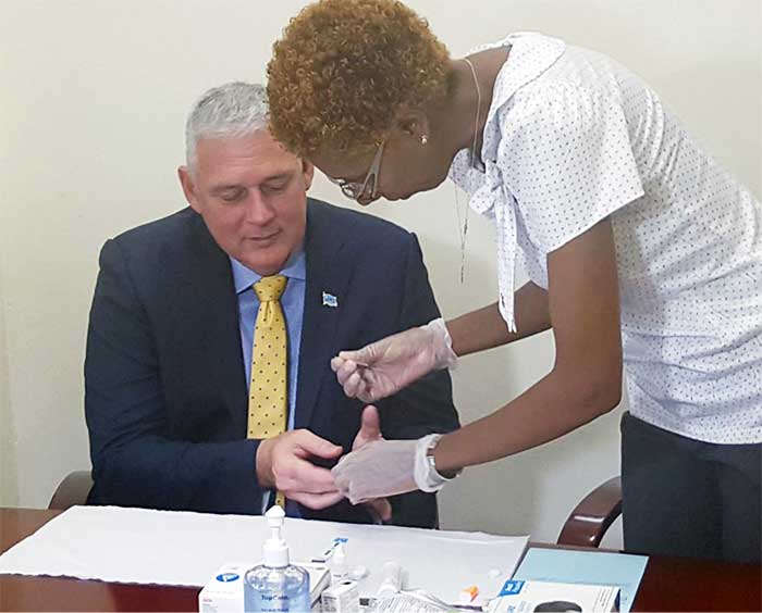 Image: Prime Minister Allen Chastanet set the example for the rest of the nation on Thursday by voluntarily taking an HIV test.