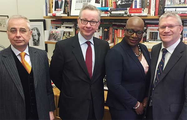 Image: Left to Right: John Kennedy,  Michael Gove MP, Dr.  Gale Rigobert, Andrew Rosindell  MP.