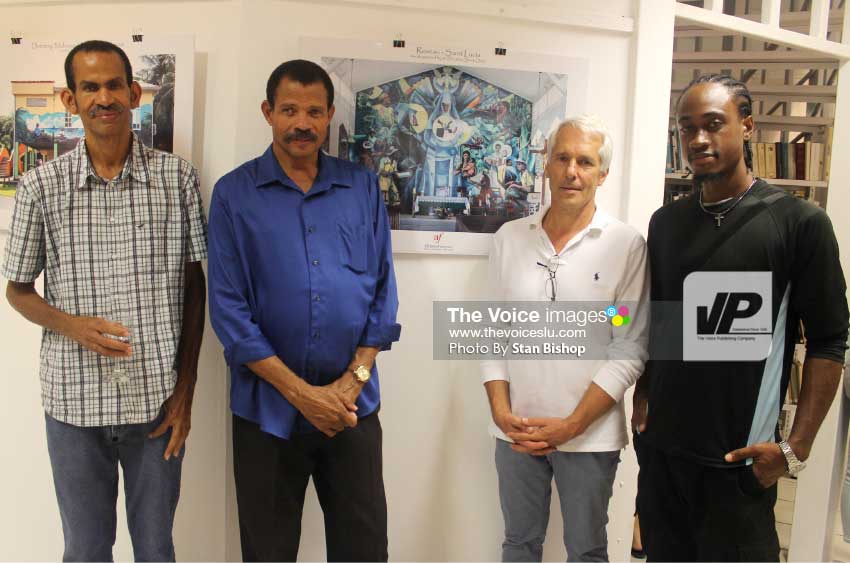 Image: Pascal Maillet-Contoz (second from right) with Julio and Alwyn St. Omer and Valentious Williams at Thursday evening’s official opening at Alliance Francaise.  [PHOTO: Stan Bishop] 
