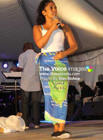 Image of Francene Beharry performing at the Inter-Commercial House Calypso Competition two years ago. [PHOTO: Stan Bishop] 