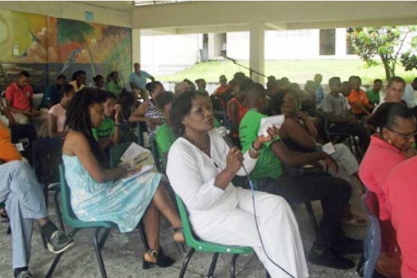 Image: National Trust members at a meeting in Soufriere last year.