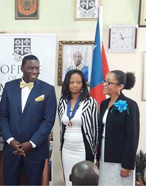 Image: New deputy Mayor Genevieve St. Croix (Centre) with new Councillor Felix Deterville and CEO Anselma Calderon.