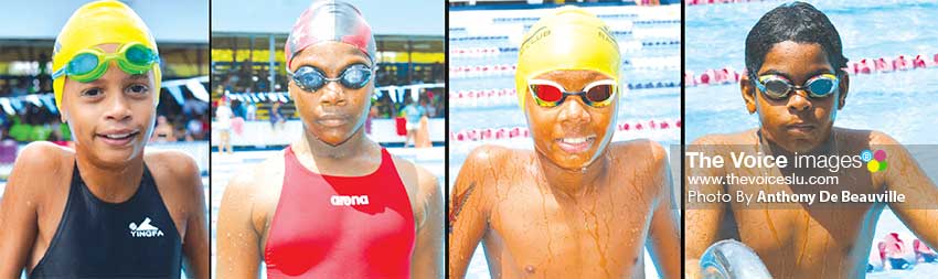 Image: (L-R) some of the junior swimmers in the mix on Sunday: Jasmine Steide, Anyka Holder, TerronHerelle and Ethan Hazell. (PHOTO: Anthony De Beauville)