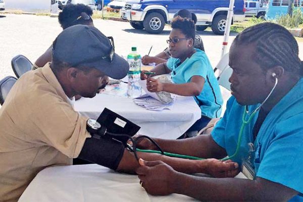 Image: Volunteers being tested for high blood pressure.