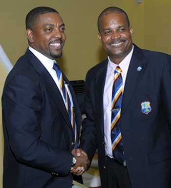 Image: (l-r) WICB President and Vice President Whycliffe ‘Dave’ Cameron and Emmanuel Nanthan. (Photo: WICB Media Photo/Randy Brooks)