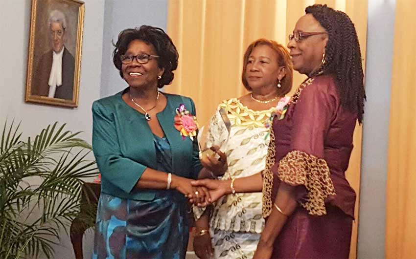 Image: From left to right: Governor General Dame PearletteLouisy; Manager of Les Danseurs, Olimtheia Constantin and Joyce Auguste.