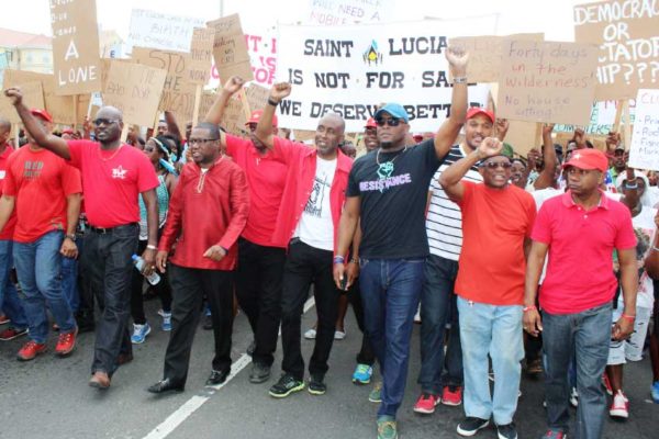 Image: HUNDREDS of supporters joined the St. Lucia Labour Party (SLP) in its first protest march against the Allen Chastanet government yesterday.