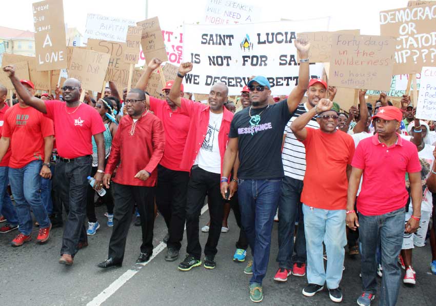 Image: HUNDREDS of supporters joined the St. Lucia Labour Party (SLP) in its first protest march against the Allen Chastanet government yesterday.