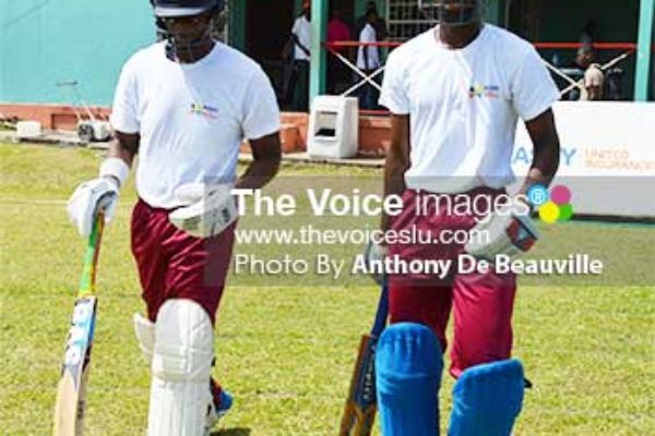 Image: (L-R) Sir Arthur Lewis Community College’s opening pair Jarde Goodman and Dane Edward put on 196 runs for the first wicket. (Photo: Anthony De Beauville)