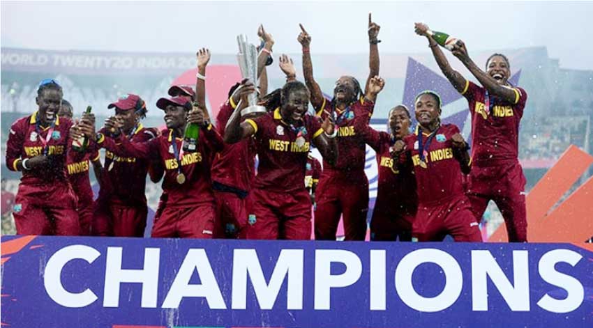 Image: West Indies women celebrate the T20 victory after beating Australia in the final at Eden Gardens. (PHOTO: Gareth Copley/Getty Images)