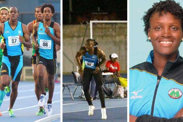 Image: (L-R) Saint Lucia athletes Marbeq Edgar, first from right; Albert Reynolds; and Makeba Alcide. (PHOTO: TF/MA)