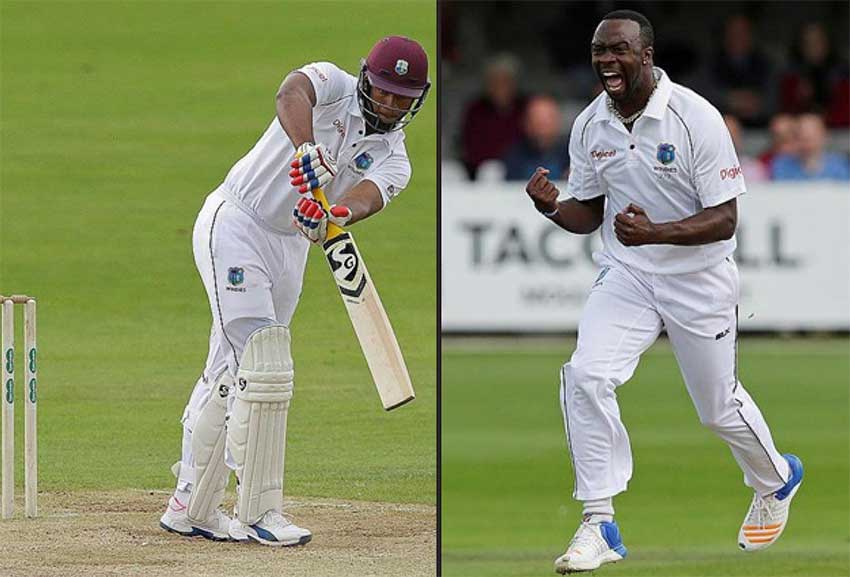 Image: (L-R) West Indies batsman Kieran Powell and fast bowler Kemar Roach set to take on England.