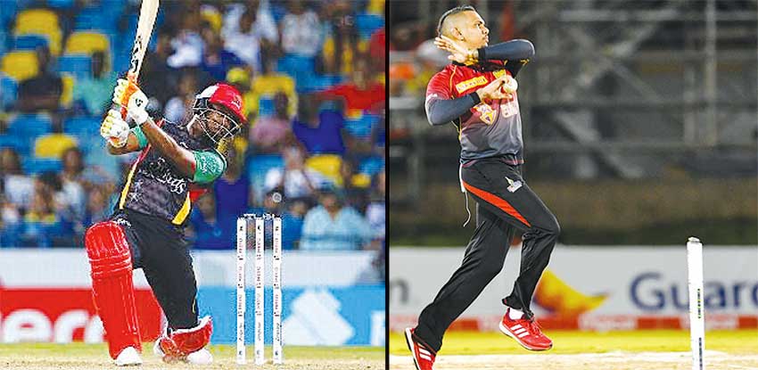 Image: (L-R) St. Kitts and Nevis Patriots opening batsman Evin Lewis; Trinbago Knight Riders mystery bowler Sunil Narine. (PHOTO: CPL)