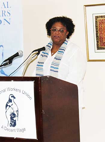 Image of Mia Mottley at the NWU Conference of Delegates Friday. [PHOTO: PhotoMike]