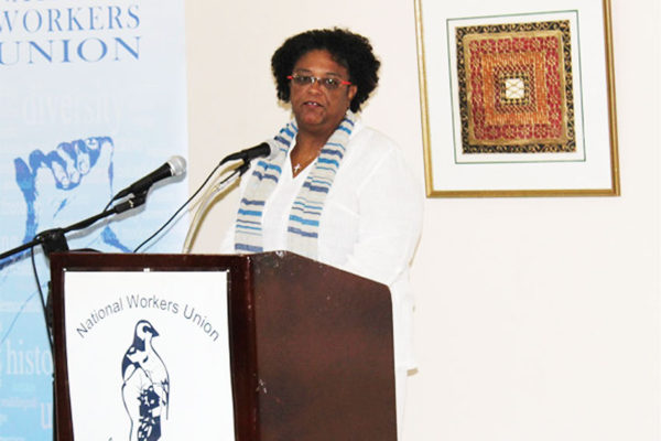 Image of Mia Mottley at the NWU Conference of Delegates Friday. [PHOTO: PhotoMike]
