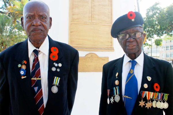 Image: Two Saint Lucian war veterans at the Remembrance Day wreath-laying ceremony in Derek Walcott Square, November 2015.