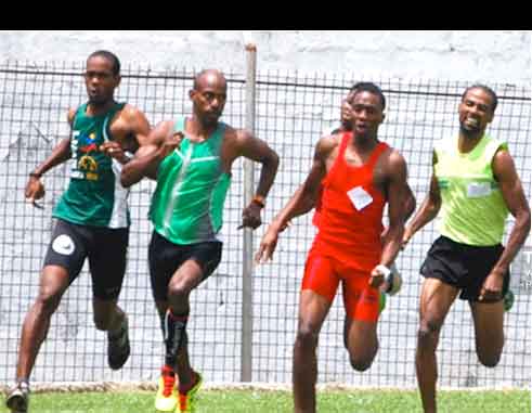 Image: (l-r) Neville Dupre, Jason Sayers and Michael Biscette( first from right) battling it out in a 1500 metres race; female distance runner KamillahMonroque. (Photo: Anthony De Beauville)