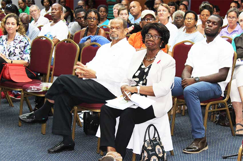 Image of SLNT founder, Sir Julian R. Hunte; and Trust Patron, Governor General Dame Pearlette Louisy, were among the huge crowd turnout at last Saturday’s meeting. [PHOTO: Stan Bishop]
