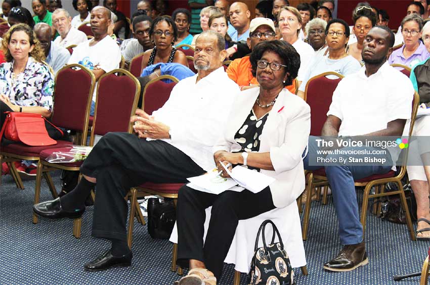 Image of SLNT founder, Sir Julian R. Hunte; and Trust Patron, Governor General Dame Pearlette Louisy, were among the huge crowd turnout at last Saturday’s meeting. [PHOTO: Stan Bishop]