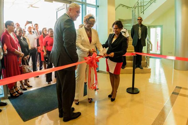 Image: The ribbon cutting ceremony at last week’s Digicel St. Lucia Hub opening featured Allen Michael Chastanet, Prime Minister of Saint Lucia Minister for Finance, Economic Growth, Job Creation, External Affairs and the Public Service; Rosalia King, wife of Stephenson King, Minister for Infrastructure, Ports, Energy and Labour; and ShanelChedy from Digicel’s Finance Department.