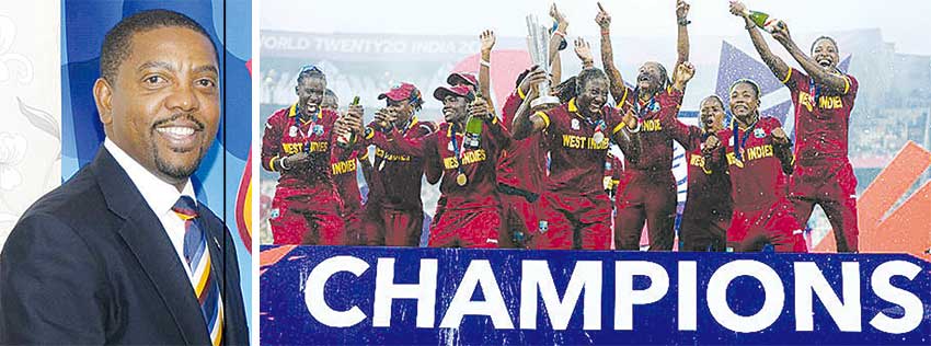 Image: WIC President Whycliffe ‘Dave’ Cameron; ICC World T20 Champions West Indies. (PHOTO: WICB Media /Getty Images)