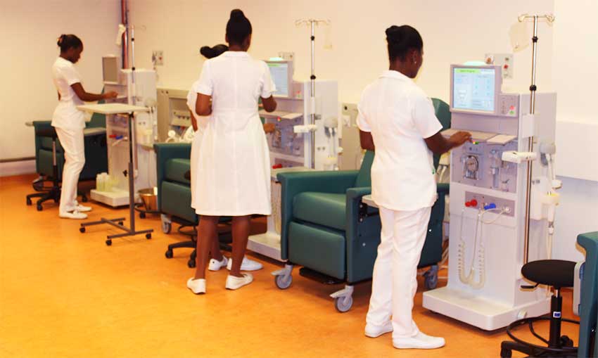 Image of Nurses undergoing training in the new dialysis equipment at Owen King-EU Hospital this week.