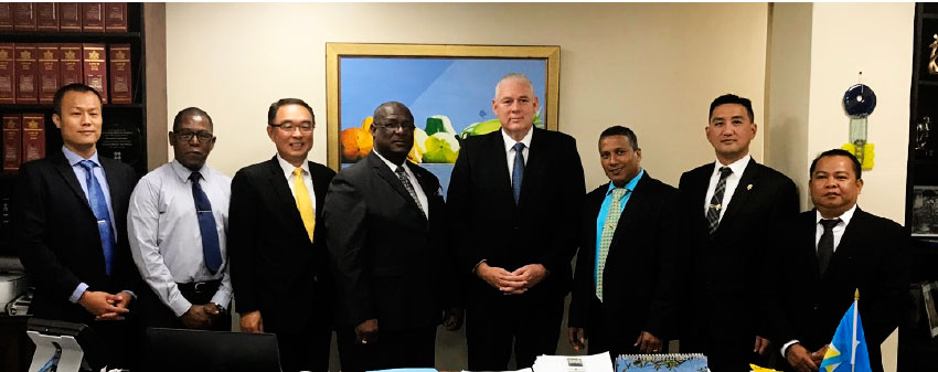 Image of Taiwan Ambassador H.E. Douglas Shen together with OECC delegation call on Prime Minister Allen Chastanet, Stephenson King and Guy Joseph at Prime Minister Office.