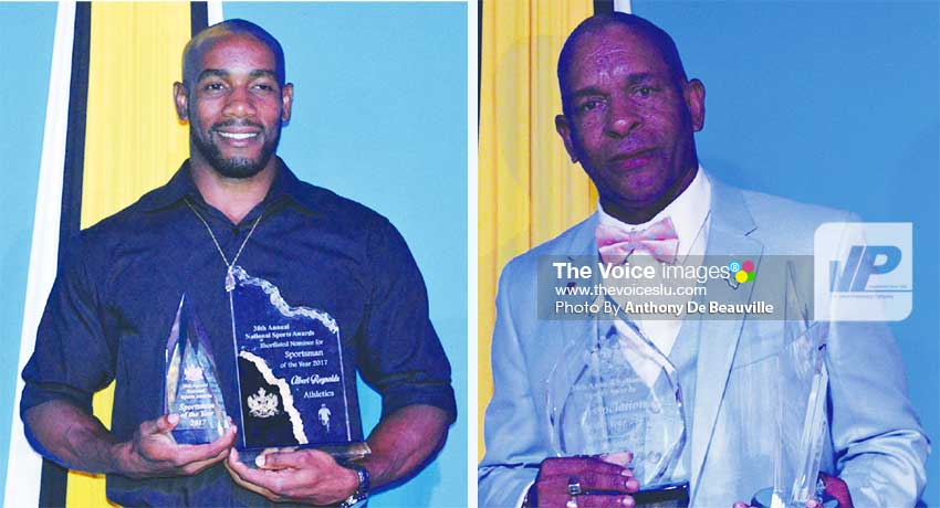 Image: (L-R) Senior Sportsman of the Year Albert Reynolds and Association of the Year President of the Saint Lucia Boxing Association, David Christopher. (PHOTO: Anthony De Beauville)