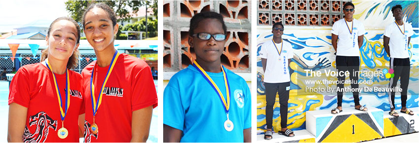 Image: (L-R) Some of the medal winners sisters Anya and Maya Hilaire (Sharks), Anyka Holder (Southern Flying Fish), Jamaar Archibald, JayhanOdlum Smith and Omar Alexander. (PHOTO: Anthony De Beauville)